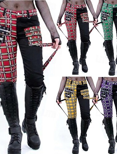  Gotico Punk & Gotico Steampunk Lunghezza lunga Pantaloni Mascherata Normale Medico della peste Taglie Forti A quadri Costume Per donna Halloween Carnevale Mascherata Halloween Balli di fine anno