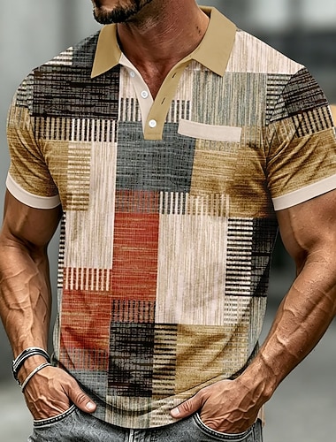  Per uomo Geometrico Linea Polo Manica Corta Magliette polo Camicie con Colletto Business Casual All'aperto Athleisure Abbigliamento quotidiano Stampa 3D Bottoni Tessuto retato traspirante Estate