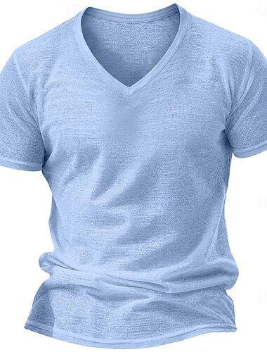  Herr T-shirt Kortärmad tröja T-tröja Kortärmad V-hals Sommar Vår Slät Pit Strip Streetwear Stylish Ledigt Slät Ledigt Dagligen Utomhus Vit Svart Blå Topp t-shirt för män