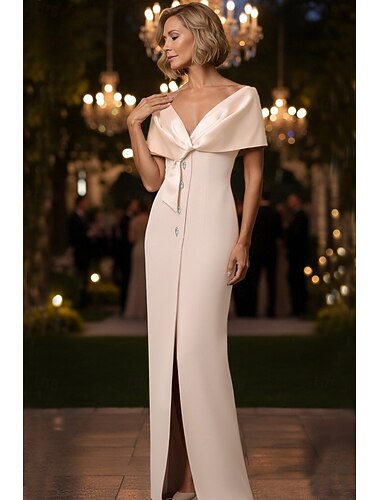 Schlauchkleid Bodenlang Abendkleid Abendkleid Elegant Promi-Stil Kurzarm Schulterfrei Abendgesellschaft Hochzeit mit Knöpfe Schlitz Schal