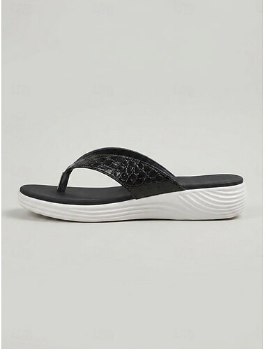  Schwarze Zehentrenner-Sandalen mit Krokodilprägung für Damen – leichte Zehentrenner zum Spazierengehen, Reisen, Urlaub und für den Alltag im Sommer