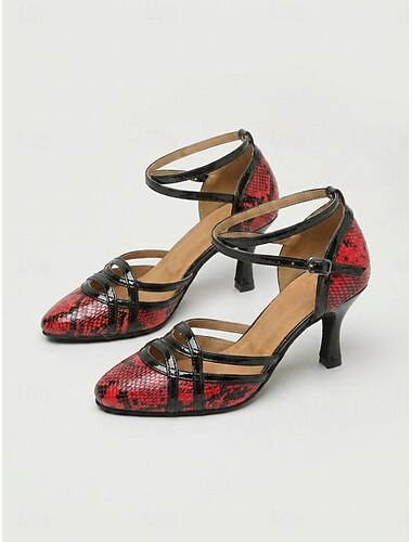  Elegante bruine dansschoenen voor dames met slangenprint en uitsparingen. &Ondersteuning met meerdere banden voor sociaal dansen, speciale evenementen en podiumoptredens