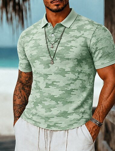  Per uomo Polo Casuale Collo ripiegato Manica Corta Mimetico Bottoni Raffreddamento Primavera & Estate Bianco Verde scuro Nero Rosso Blu marino Marrone Polo