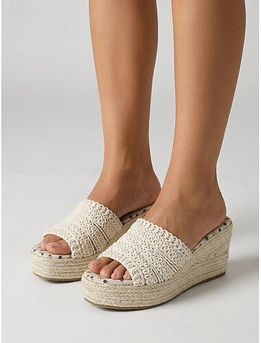  sandali con zeppa in pizzo all'uncinetto da donna - sandali con plateau e plateau bianchi a fantasia floreale per vacanze estive all'aperto e picnic &abbigliamento da resort