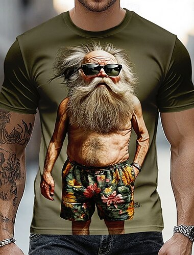  Herren Alter Mann T Shirt Kurzarm T-Shirt 3D-Druck Rundhalsausschnitt Hemd Lustig Lässig Täglich Straße Armeegrün Sommer Frühling Bekleidung S M L XL 2XL 3XL