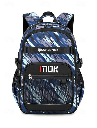  Sac à dos scolaire pour garçon, grande capacité, multi-compartiments, en polyester imperméable, compatible avec un ordinateur portable de 15,6 pouces, sangle pour bagage, idéal pour les voyages, bleu