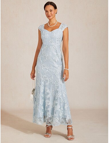  Per donna Abito maxi Abito a sirena Elegante cocktail Festa serale Matrimonio Paillettes Pizzo Vestibilità regolare Tinta unica Senza Maniche Collo quadrato Salvia del ghiaccio