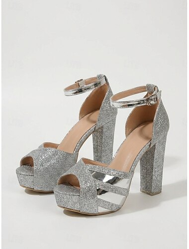  Sexy zilveren metallic sandaaltjes met bandjes voor dames - chique open teenschoenen met enkelbandjes voor een galadiner op een cruise. &club