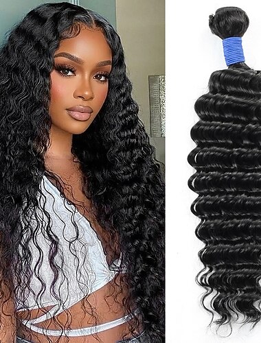  Echthaar-Extensions in Naturfarbe, Deep Wave, 1 Bündel, 25-70 cm