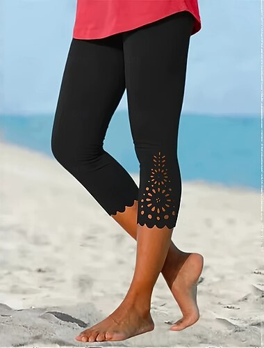  Damskie Spodnie capri Getry Elegancja Capris Wysoka talia Czarny Lato Wiosna