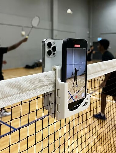  Supporto per telefono da rete da badminton, supporto portatile per rete sportiva per riprese video &analisi dell'allenamento, supporto per telefono stabile con clip per rete da tennis/pallavolo,