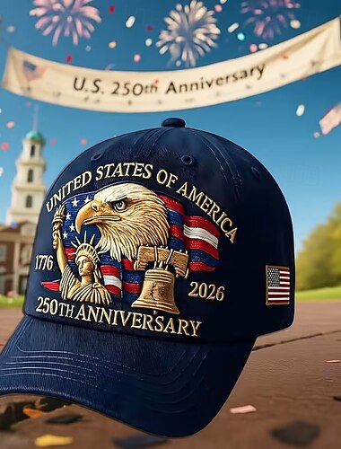  USA:s 250-årsjubileumskepp, basebollkeps 1776-2026, broderad hatt med vithövdad havsörn och frihetsklocka i patriotisk amerikansk stil, souvenirgåva för män och kvinnor