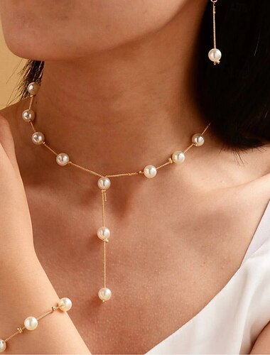 Set di Gioielli 3 Perle finte Gioielli per capelli 1 Collana Orecchini Per donna Moda Parure di gioielli Per Feste