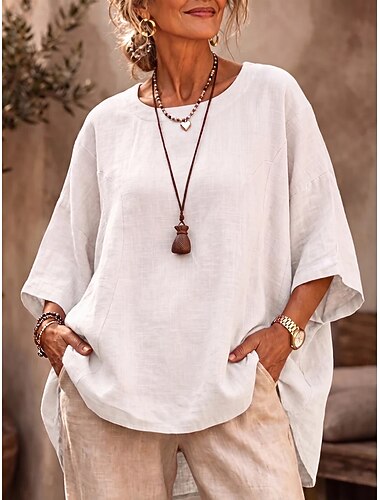  Damen Hemd Bluse Asymmetrisch Einfarbig Einfach Elegant Lässig Halbarm Rundhalsausschnitt Normale Oberteile Lässig Schwarz Weiß Rosa Rote Marineblau Sommer Frühling