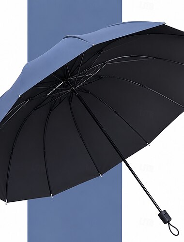  Ombrello grande pieghevole antivento a 12 stecche, ombrello da golf oversize da 130 cm per 3-4 persone, apertura automatica. &ombrello da pioggia, rivestimento nero con protezione UV, ombrello da