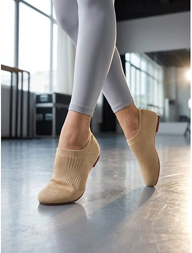 Scarpe da ballo da donna in maglia leggera color mandorla, traspiranti, con suola antiscivolo, ideali per danza contemporanea, pratica in studio, allenamento e spettacoli.