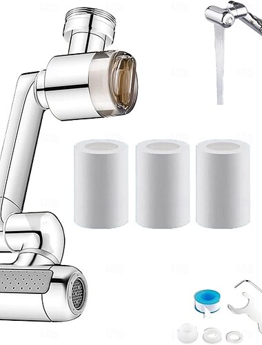  Prolunga per rubinetto girevole a 1080° con getto nebulizzante per il viso verso l'alto, aeratore per lavabo con 4 modalità di flusso d'acqua e filtro integrato, braccio robotico in ottone per