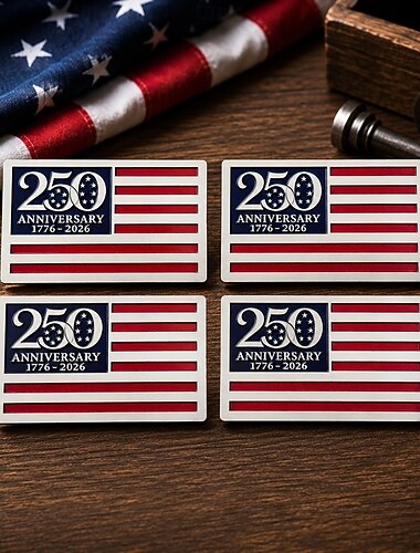  Set van 4 metalen vlagemblemen ter ere van het 250-jarig jubileum van de VS, patriottische auto-emblemen voor de VS, herdenkingsemblemen voor de Amerikaanse onafhankelijkheid van 1776 tot 2026,