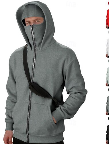  Homens Cor Sólida Moletom com capuz Suéter casual com capuz Primavera Outono Bolsos Com capuz Manga Longa A Prova de Vento Quente Da Moda Equitação Corrida Viagem Férias Branco Cinzento Escuro Preto