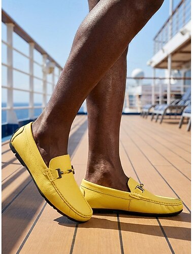  herr ö- och kryssningsskor gula körloafers, slip-on casual däckskor, lätta semesterskor för kryssning, resort, badort