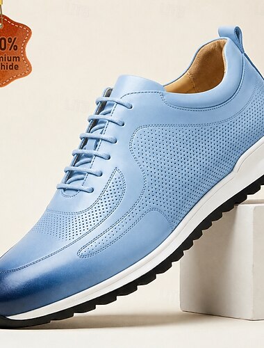  Blaue Herren-Sneaker – atmungsaktive, perforierte Schnürschuhe, leichte, elegante Freizeitschuhe für Büro, Reisen und Alltag