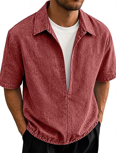  camicia da uomo softfade™ camicia popover camicia in denim camicia acid wash capo tinto nero bianco bordeaux blu navy verde militare manica corta camicia semplice colletto casual quotidiano tasca
