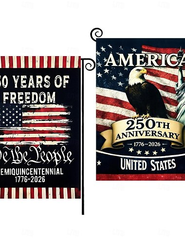  2 Stück amerikanische Gartenflaggen zum 250. Jahrestag, patriotisches Banner zum Unabhängigkeitstag am 4. Juli, doppelseitige Gedenkflaggen 1776-2026