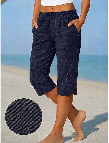  Pantalones capri de mezclilla para mujer, ideales para vacaciones, básicos, de cintura alta, cómodos, no elásticos, formales, para uso diario, color negro, azul marino, azul cielo, para verano y primavera, corte regular.