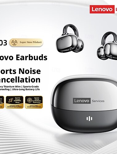  Auricolari wireless Lenovo RS103 a orecchio aperto, cuffie Bluetooth con design a clip, audio spaziale. &cancellazione del rumore sportivo, filo di titanio a memoria di forma, bassa latenza per il