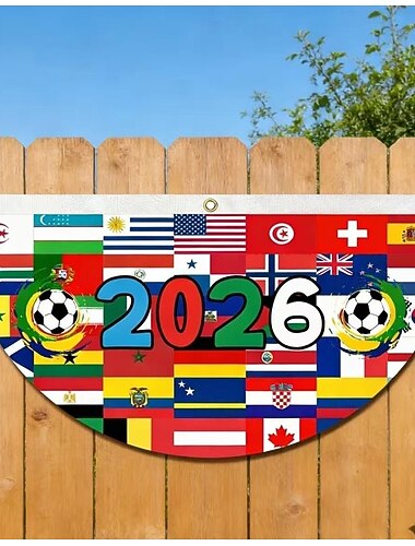  Faltbare Fanfahne für das Fußballturnier 2026, halbrunde Wimpelkette für den Garten, Dekoration für die Fußballspielparty auf der Veranda