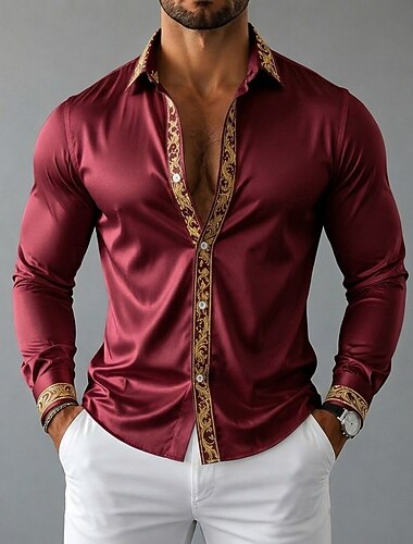  Per uomo Camicia Camicia in raso Camicia elegante Camicia con Bottoni Camicia da Ballo Sfumatura Feste Matrimonio Nero Bianco Rosso Blu Manica Lunga Collo ripiegato Tutte le stagioni Abbigliamento