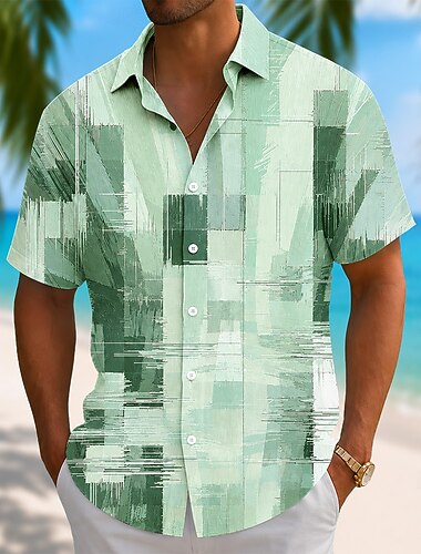  Per uomo Geometrico Arte astratta Camicia Camicia Estiva Camicia con Bottoni Manica Corta Casual Quotidiano All'aperto Vacanza Estate Primavera Collo ripiegato Stampa 3D camicie con colletto Blu