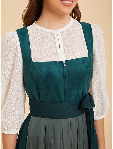  Oktoberfest Camicia Blusa Dirndl Pizzo Girocollo Manica a Palloncino Cameriera Bavarese Alpino Eredità Prati Per donna Carnevale Feste Festa della birra Panno in stile tradizionale