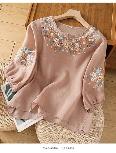  Ramadan Muttertag Damen Hemd Boho-Hemd Freizeithemd Blumen Grafik Elegant Bohemien Vintage Normale Oberteile Ausgehen Wochenende Süße Outfits Khaki Frühling