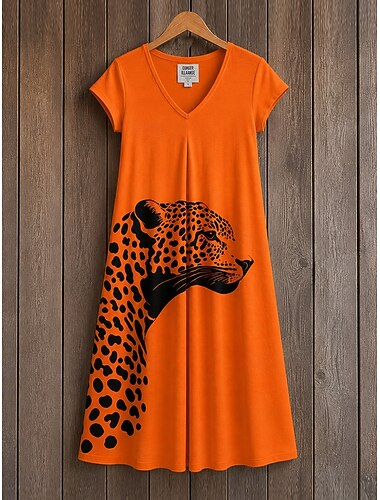  Damen Midikleid Shiftkleid T-Shirt-Kleid Sommerkleid Elegant Bohemien Urlaub Strand Party Ferien Normale Passform Stern Tropisch Kurzarm V Ausschnitt Blau Weiß Gelb Grün Sommer Frühling