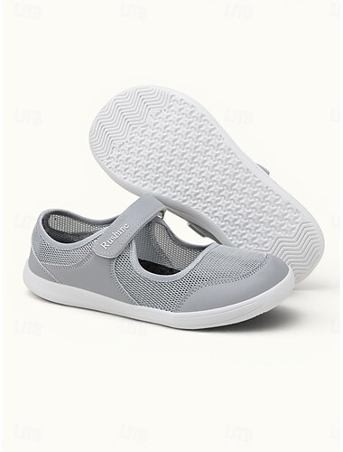  Damesschoenen in grijs, met brede pasvorm, ademend mesh, Mary Jane model – comfortabele sneakers met verstelbare haaksluiting &Lusband, flexibele antislipzool voor wandelen, reizen en dagelijks