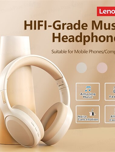  Cuffie Lenovo con cancellazione del rumore, circumaurali, stereo hi-fi, wireless Bluetooth, pieghevoli &design confortevole con microfono integrato per viaggi, ufficio domestico, PC, smartphone