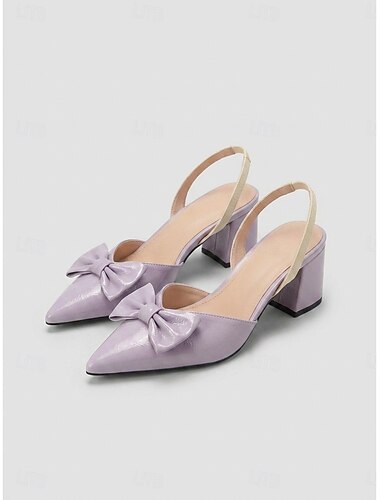  Damen Täglich Schleife Blockabsatz Spitze Zehe Mode Kunstleder Loafer Schwarz Burgunderrot Purpur