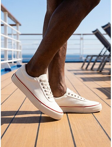  Vita låga herrsneakers för island & cruise, snörskor för vardagsbruk, lätta semesterskor för kryssning, resort, sommarresor