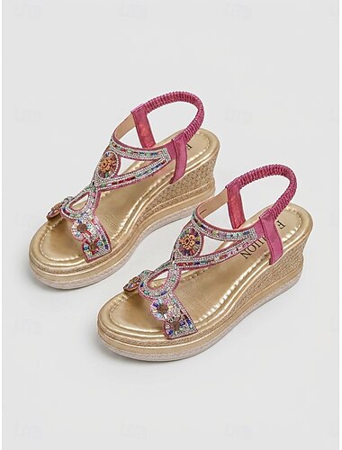  Sandálias espadrille femininas boho com miçangas e plataforma - modelo roxo bordado com strass, perfeitas para férias de verão na praia em destinos tropicais. &cruzeiro