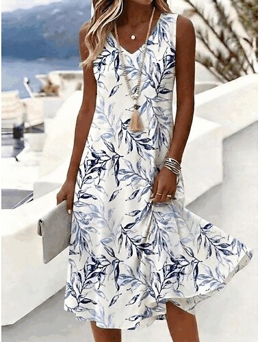  Dames Halflange jurk Zonnejurk A lijn jurk Off-the-shoulder jurk Vakantie Strand Feestdagen Normale pasvorm Grafisch Paisley Mouwloos V-hals blauw Zwart Rood Groen Zomer Lente Herfst Winter