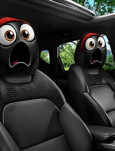  2/4 Stück Auto-Kopfstützenbezüge mit überraschtem Gesicht und rotem Hut, lustiger, skurriler Cartoon-Kopfstützenschutz für Autositze, doppelseitig bedruckte Auto-Innenausstattung, universell passend,