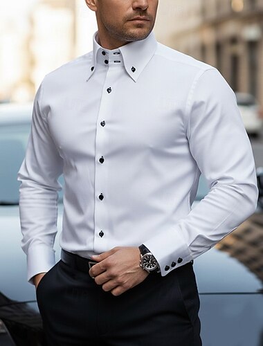  Per uomo Camicia Camicia con colletto a punta di lancia Camicia elegante Camicia button-down Semplice Casuale Quotidiano Nero Bianco Rosso Blu marino scuro Manica Lunga Colletto alla francese