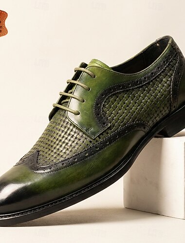  Scarpe eleganti da uomo in vera pelle verde, modello Oxford classico e lussuoso, perfette per lavoro, ufficio, matrimoni e occasioni formali.