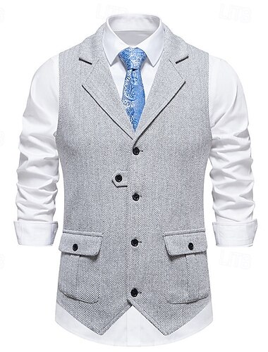  Années Folles Années 1920 Rétro Vintage Gilet Gatsby le Magnifique Tweed à chevrons Revers crantés Déguisement Homme Cocktail Réveil Fête de mariage Adulte Gilet