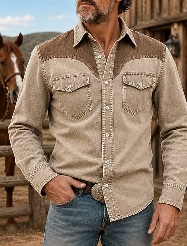  camicia da uomo softfade™ camicia cargo camicia in denim camicia acid wash capo tinto nero bianco rosa bordeaux blu navy manica lunga camicia semplice colletto casual quotidiano tasca frontale