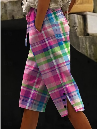  Dames Katoenen linnen shorts Capri broeken Breed Been Chinese Vakantie Vintage oma-stijl aan de kust Capris Medium Taille Grafisch Gestreept Afdrukken Comfort Comfortabel Inelastisch Dagelijks Buiten