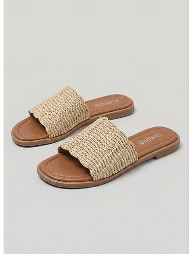  Sandales de plage d'été pour femmes, à enfiler facilement - chaussures de vacances respirantes beige avoine, parfaites avec une robe en lin et pour les vacances à la plage