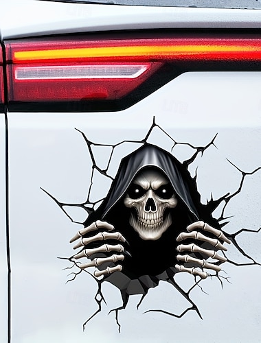  2 st 3D Liemannen bildekaler - läskig skelett skalle bildekoration exteriör - vattentäta läskiga halloween bildekaler för suv lastbil bilkarosseri fönster vägg laptop - coola skräck biltillbehör