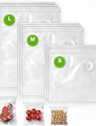  9 sacchetti riutilizzabili per la conservazione sottovuoto degli alimenti, sacchetti ermetici per alimenti con valvola dell'aria e chiusura a zip, sacchetti adatti per la cottura sottovuoto e il